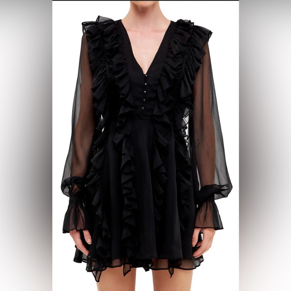 New Endless Rose Long sleeve Chiffon Ruffle Mini Dress size Medium